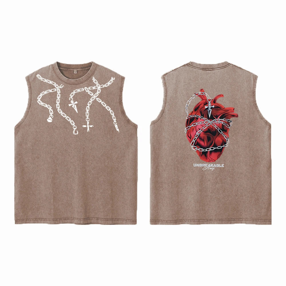 Anime Hunter X Hunter Acid Vest Retro Vintage Printed Washed Graphic Vest Men Harajuku Y2k Cotton Casual Tshirt Tops Unisex