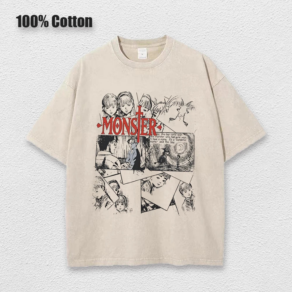 Anime Monster T Shirts Washed Men Women Cotton Harajuku T-Shirts High Quality Retro for Men Women Tops Tees Unisex