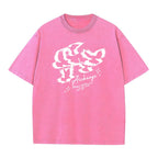 Men's Bird Print Washed T Shirt Summer Retro Distressed Pure Cotton Crew Neck Short Sleeve Fashionable Loose Casual Commuter Top