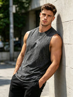 Men's Retro Washed Vest With Cross Wing Print Loose Fit Casual Pure Cotton Sleeveless Top Summer Fitness Running Base Shirt